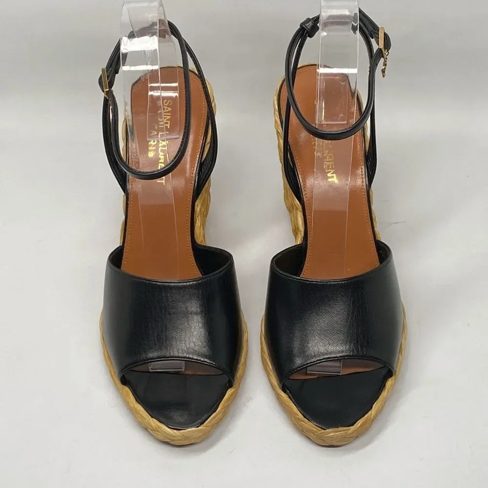 Saint Laurent Paloma 95 leather espadrille wedge sandals size 38